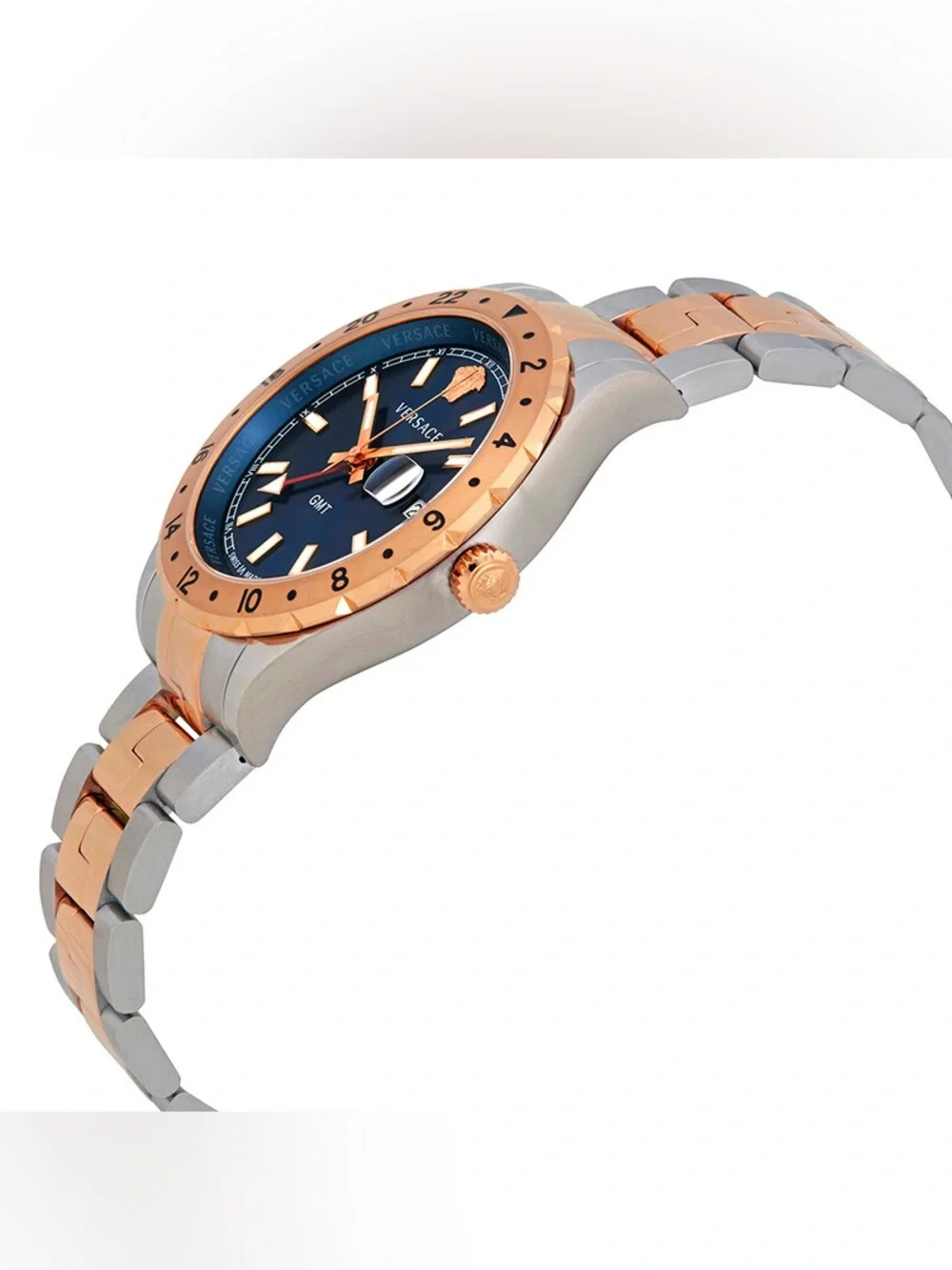 Versace Men's Two-Tone 42mm Rose Gold and Stainless Steel Watch with Blue Dial